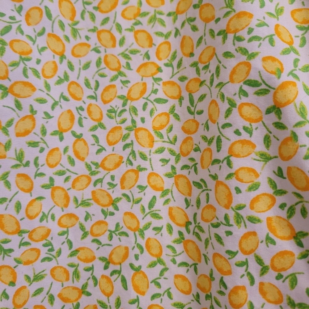 Lands' End Lemon Print Blouse Large 100% Cotton Coastal Summer Button Up - Picture 5 of 6